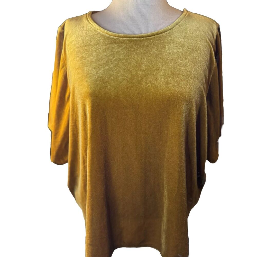 MADEWELL Gold Velvet Top XXL Flutter Sleeve Soft Stretch Holiday 70s Y2K